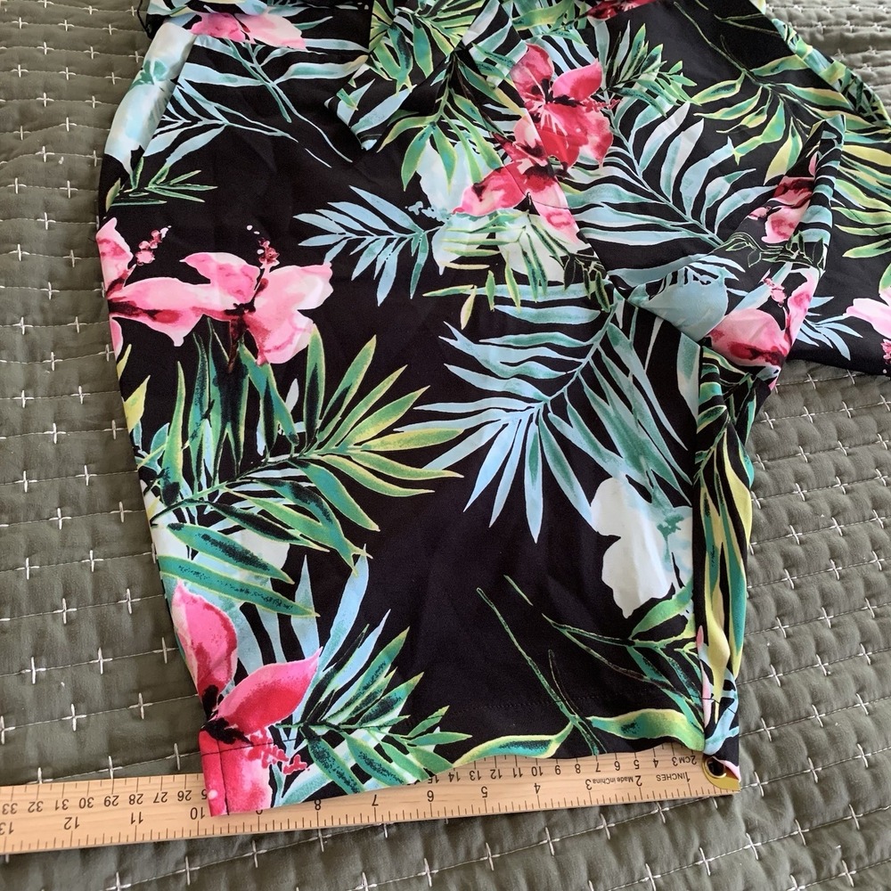 New York & Company tropical strapless romper black floral pattern Tie Belt SZ-XL - Picture 9 of 14